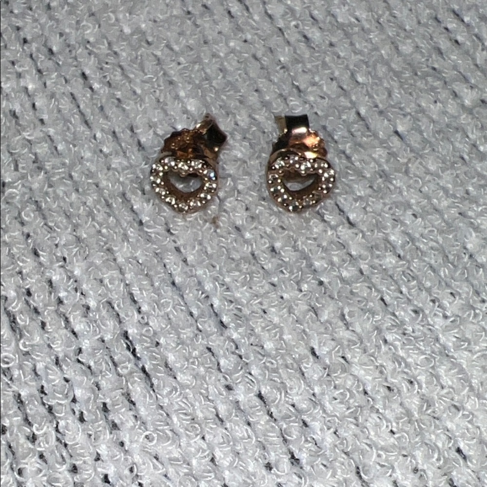 Authentic Pandora Rose Gold and Silver Heart Earrings